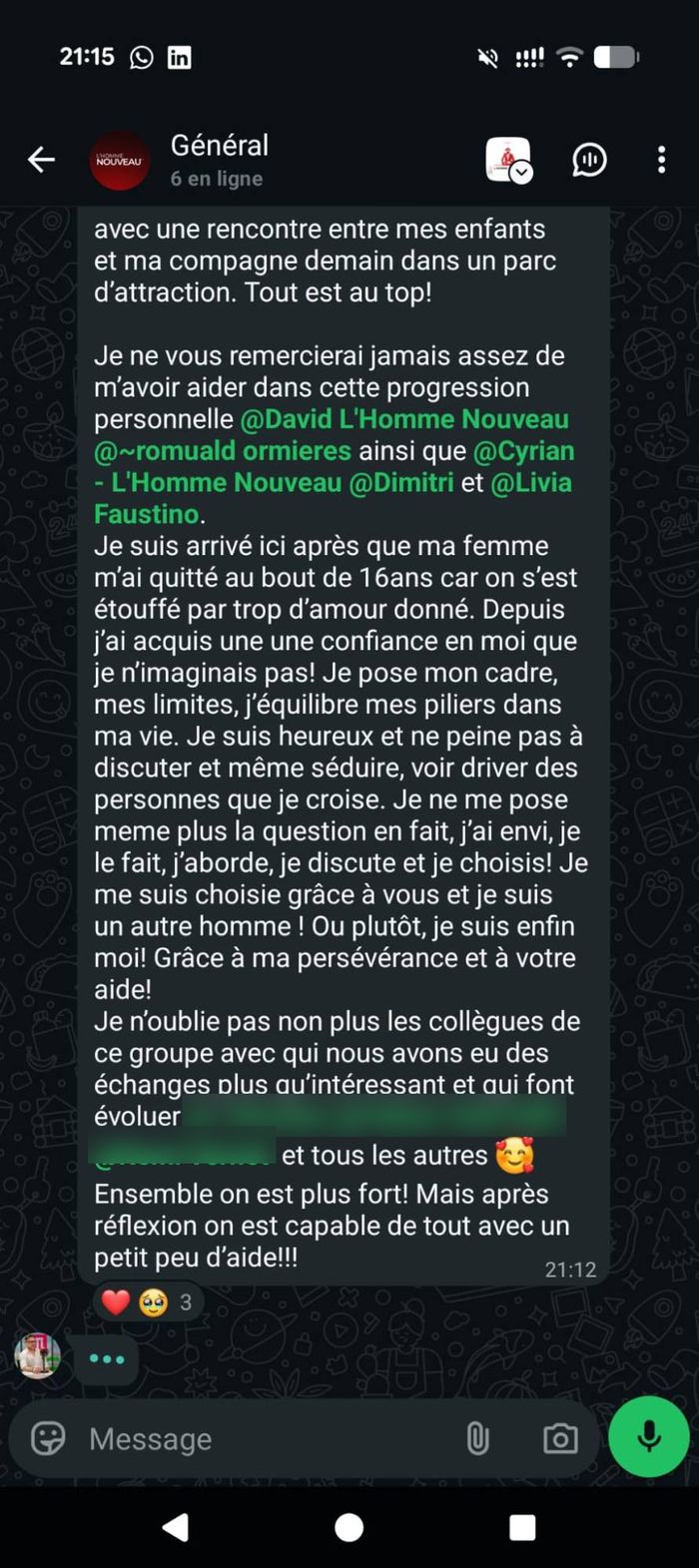 Message d'un membre de Renouveau